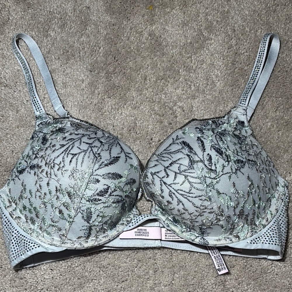 Victoria's Secret bra dream angel pastel embroidered rhinestone floral leaf 32C
